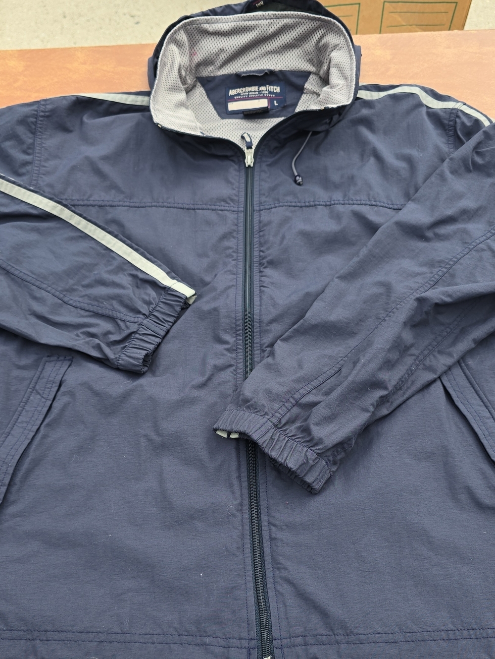 Abercrombie & Fitch Navy Windbreaker with Light Gray Trim
